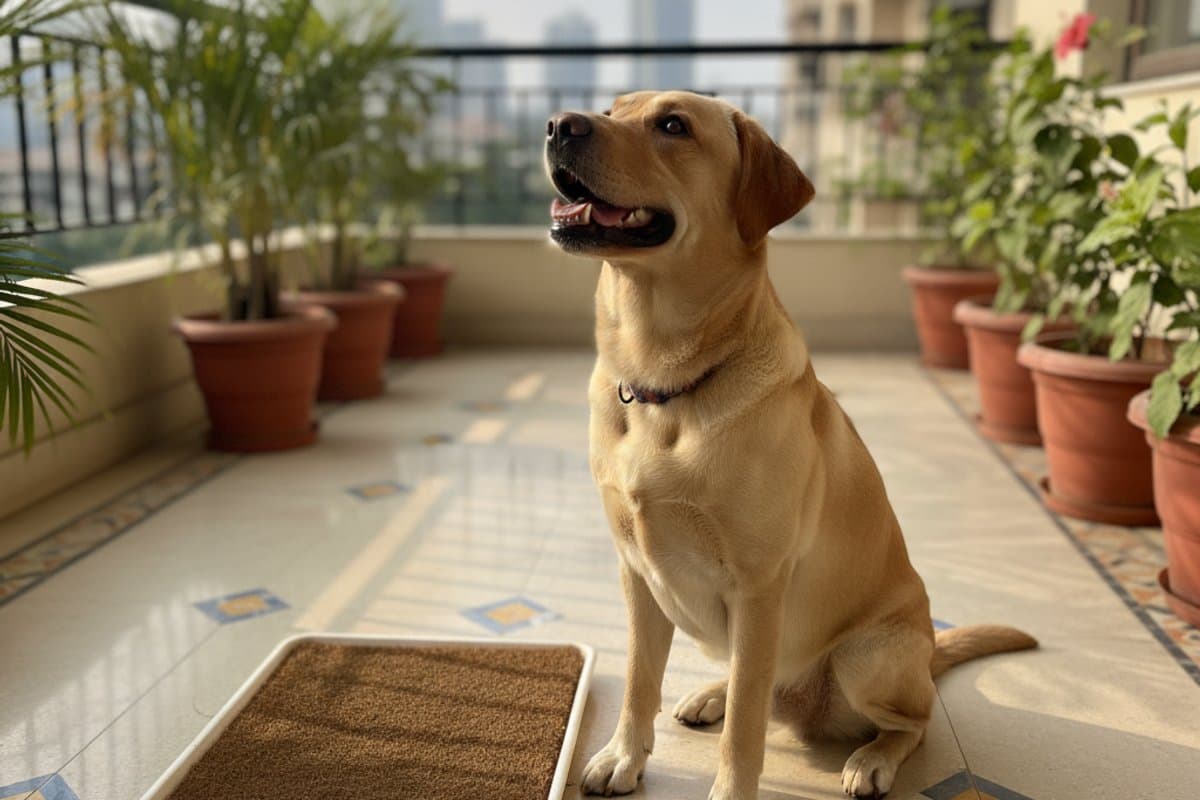 Happy dog after using coir pad